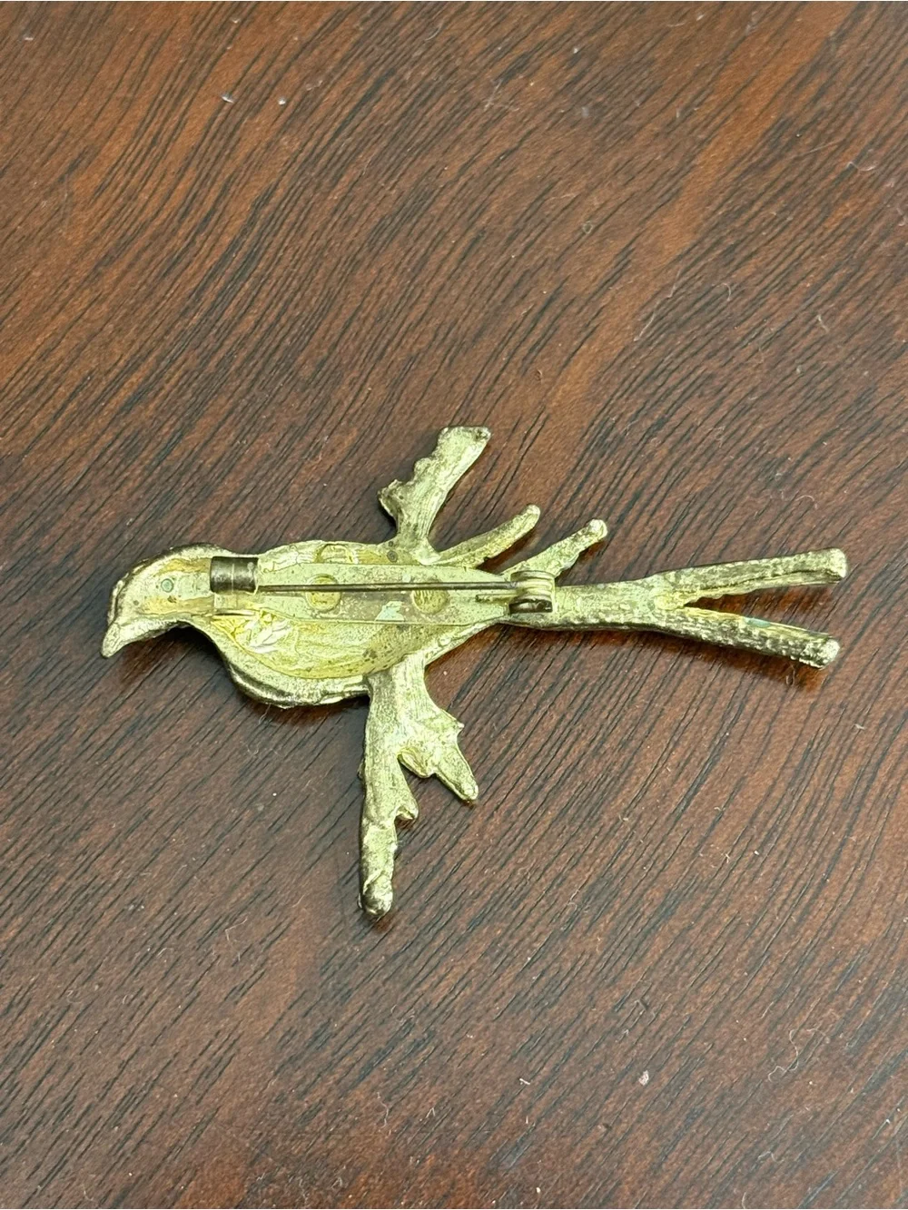 Gold-Tone Green & Black Enamel Bird Pin - Decorative Bird Brooch